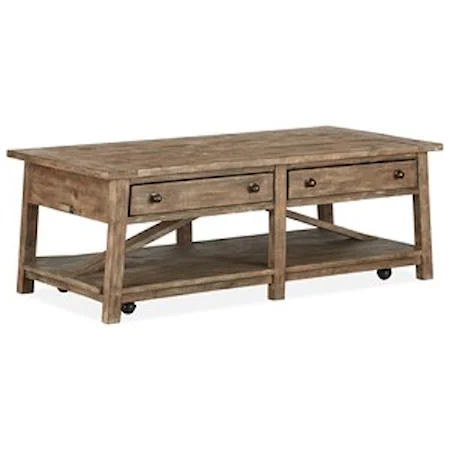 Rustic Rectangular Cocktail Table with Casters